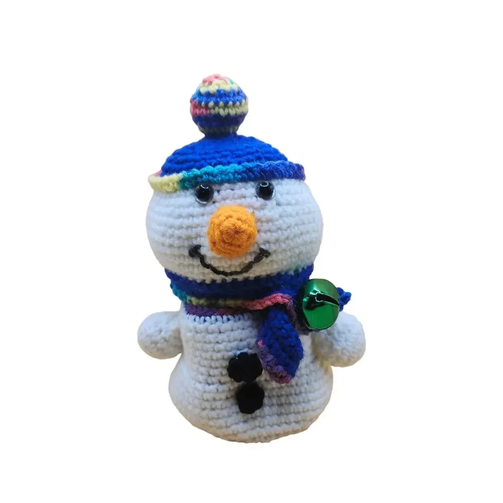 Hand Crocheted Amigurumi Snowman Figure Statuette Trinket Box Storage 9 Inches